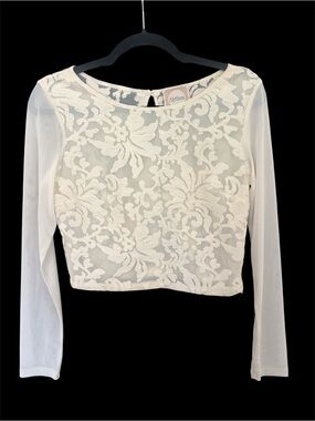 Alythea Ivory Floral Lace Long-Sleeve Crop Top